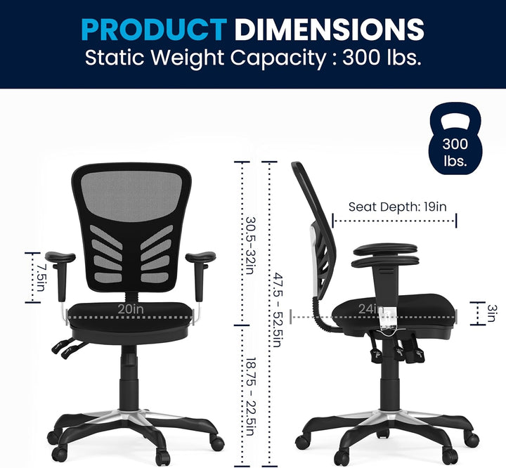 Flash Furniture Bürostuhl mit mittelhoher Rückenlehne – Ergonomischer Schreibtischstuhl mit verstell