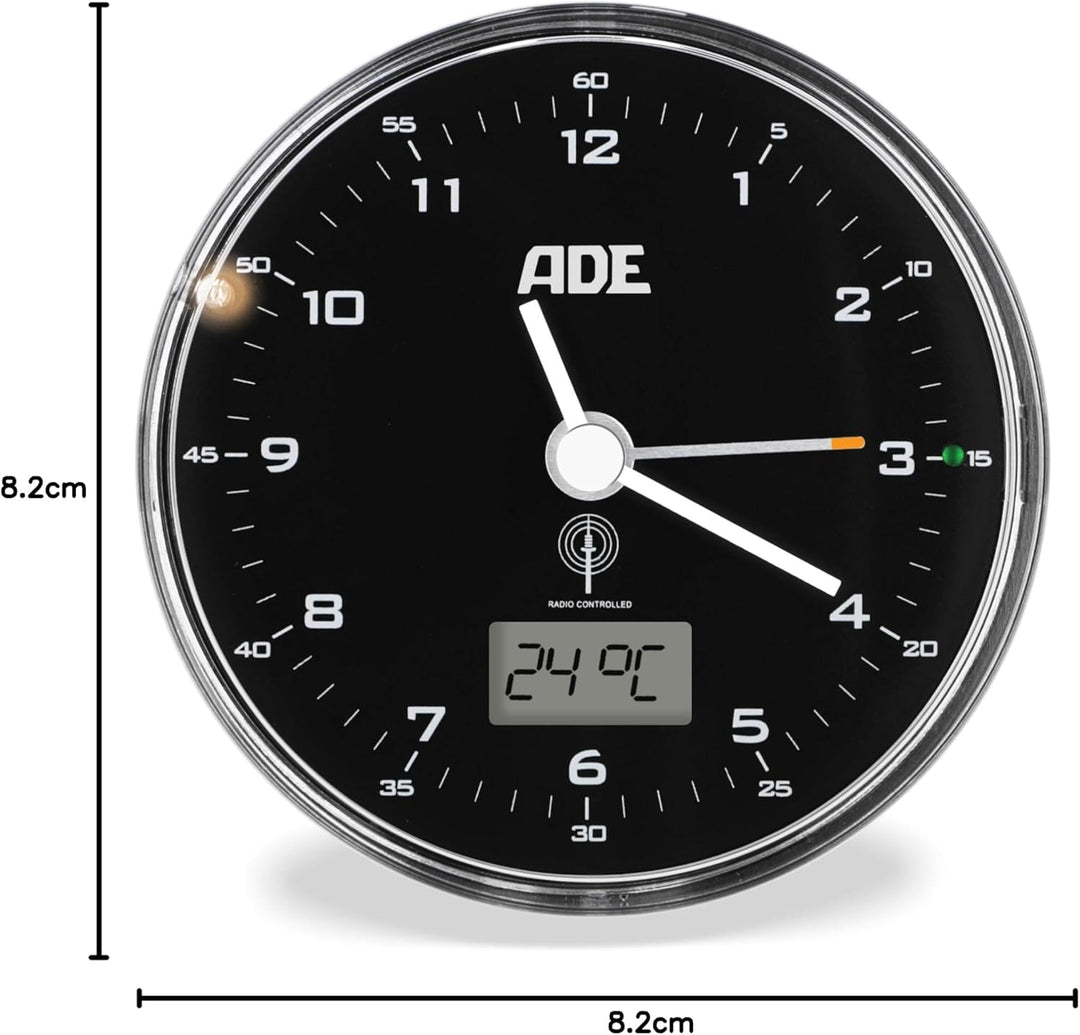 ADE Funk wecker analog ohne Ticken | Uhr mit Temperaturanzeige und Kalender | lautloser analoger Wec