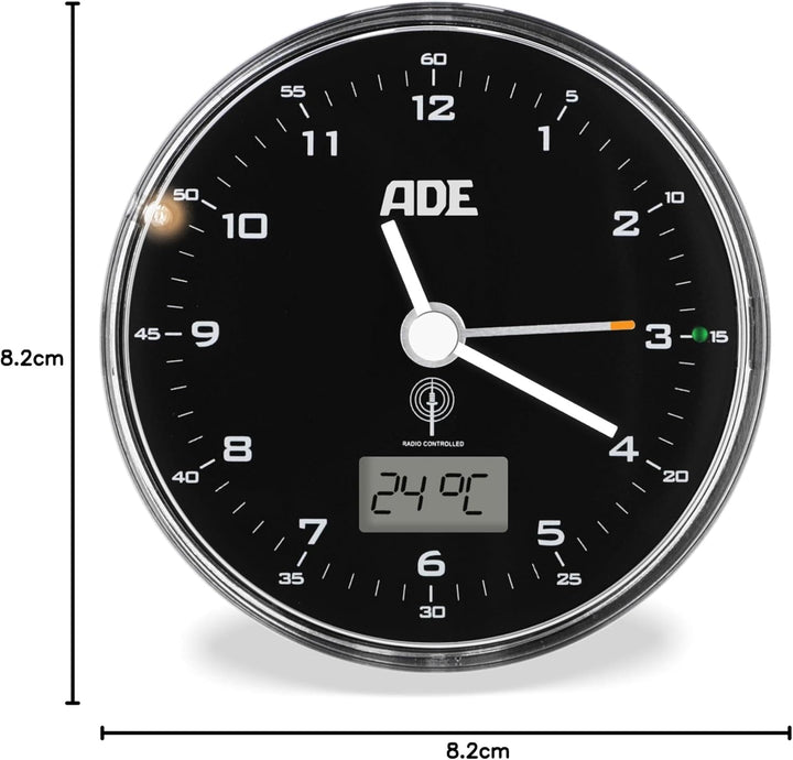 ADE Funk wecker analog ohne Ticken | Uhr mit Temperaturanzeige und Kalender | lautloser analoger Wec