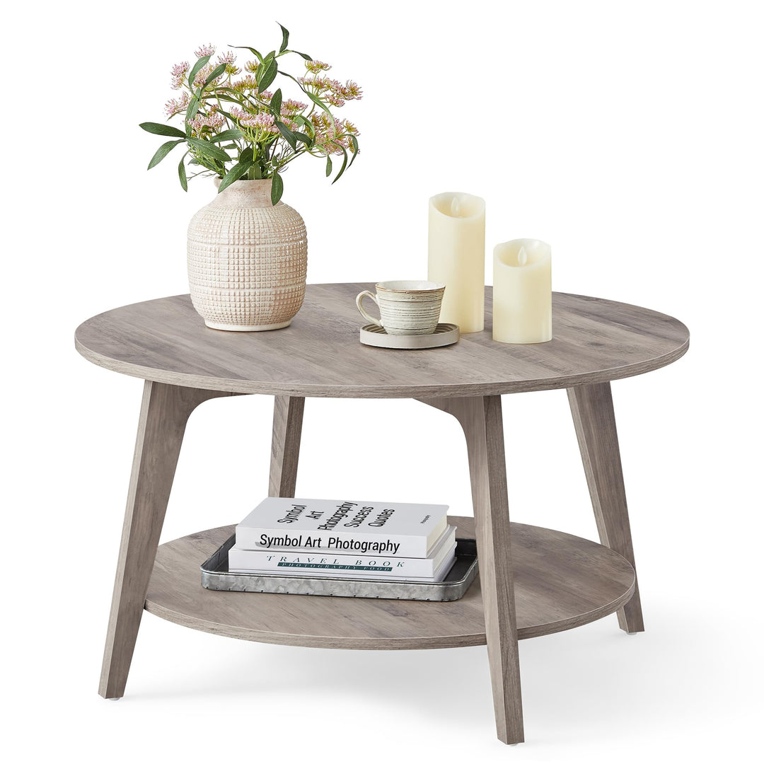 VASAGLE Couchtisch rund, Wohnzimmertisch 2 Ebenen, Kaffeetisch für Wohnzimmer, 80 cm d, 45 cm H, ein