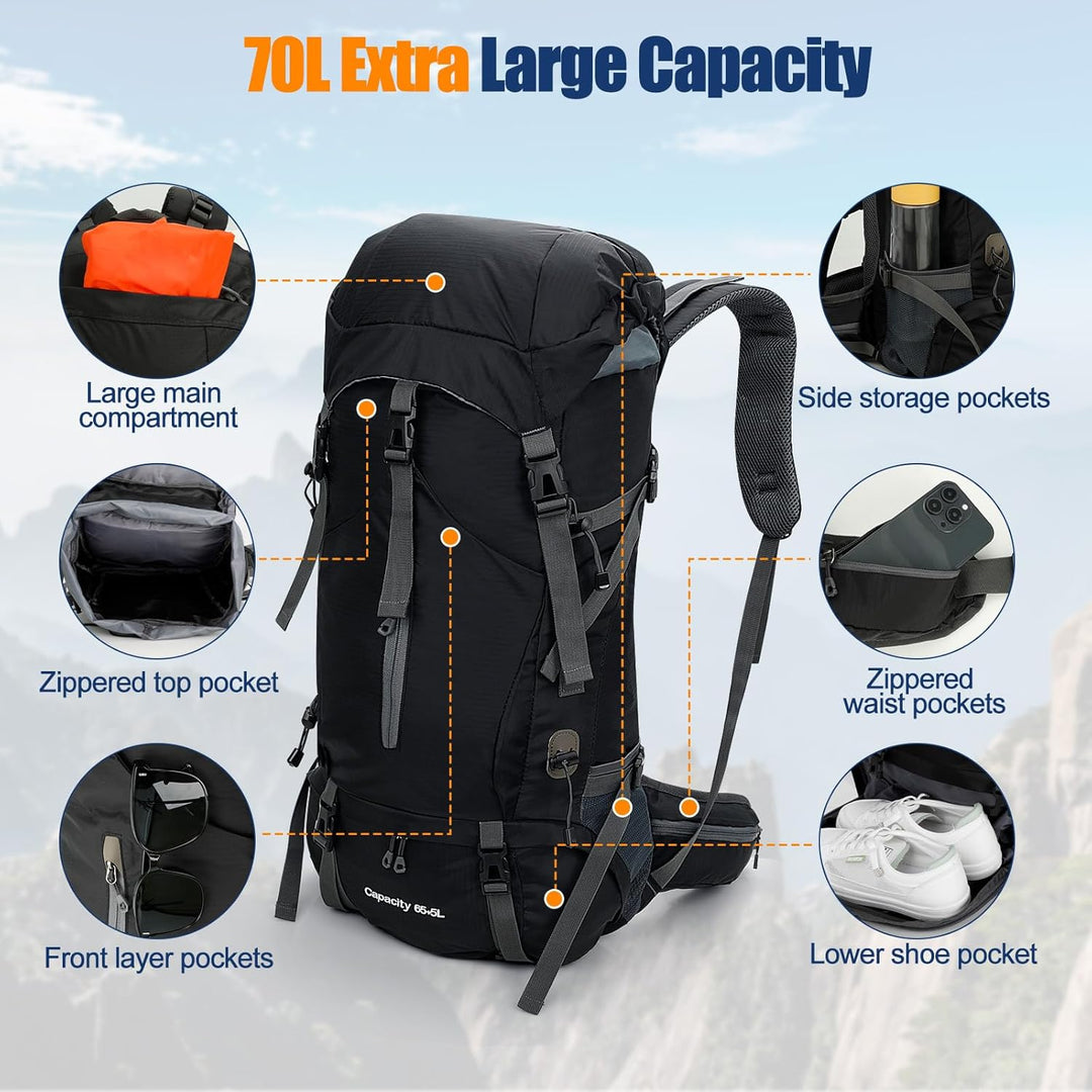 Cozary Wanderrucksack 70L Herren Damen Trekkingrucksack Outdoor Wandern Rucksack Mit Regenabdeckung,