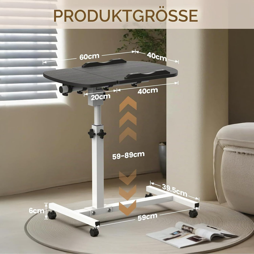Soontrans Betttisch auf Rollen, 60×40cm, Laptoptisch Höhenverstellbar, Beistelltisch Bett mit Mehrer