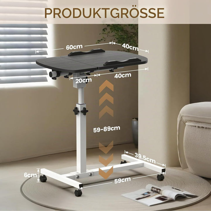 Soontrans Betttisch auf Rollen, 60×40cm, Laptoptisch Höhenverstellbar, Beistelltisch Bett mit Mehrer