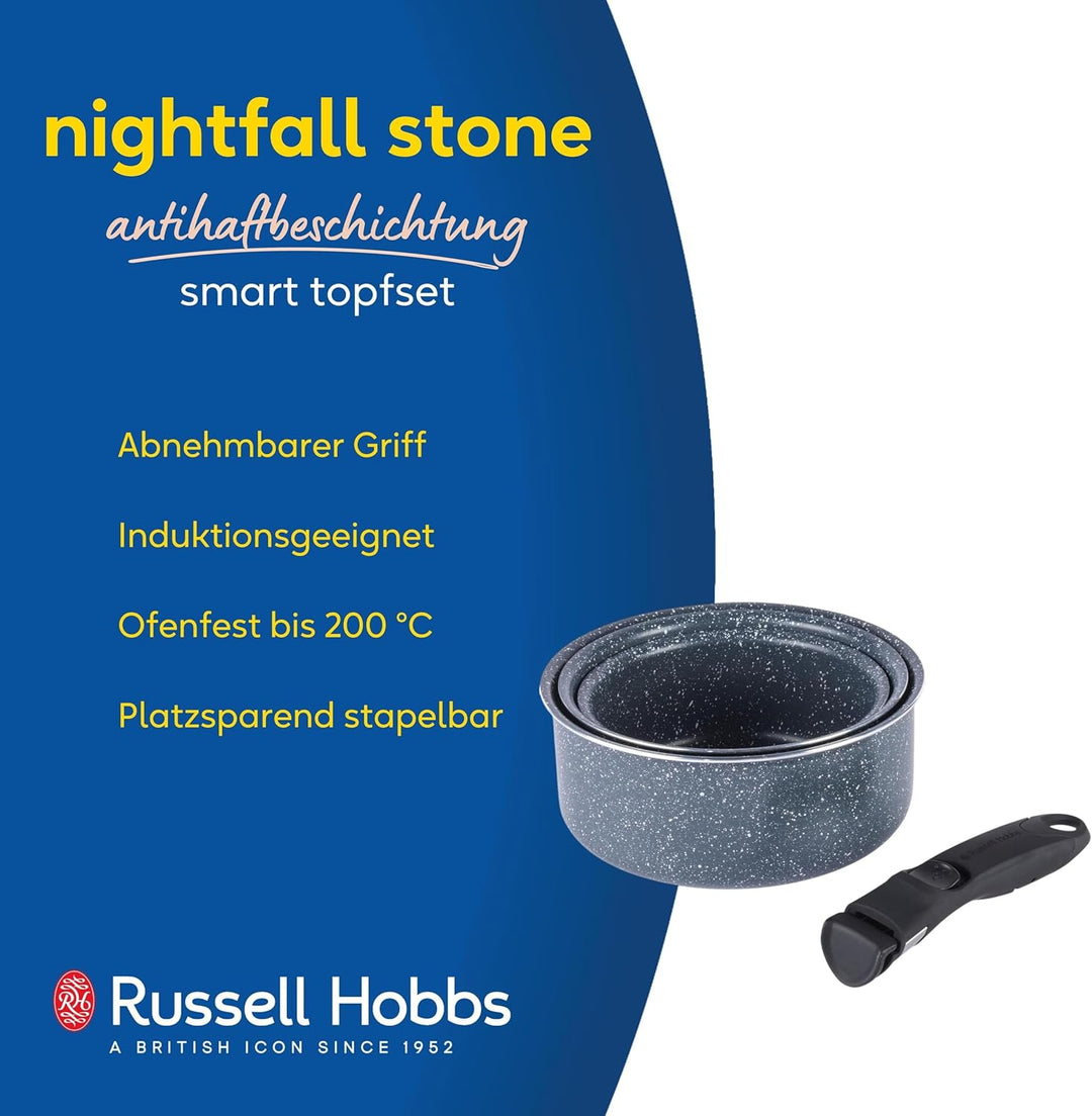 Russell Hobbs RH03294EU7 Smart Clip Topfset - 3 antihaftbeschichtete Töpfe mit abnehmbarem Griff, In