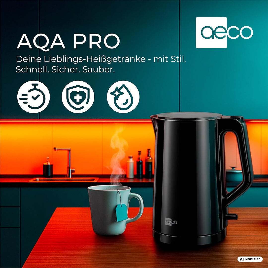 aeco AQA PRO elektrischer Wasserkocher Edelstahl Tee-Kocher Teebereiter electric kettle tea-maker bo