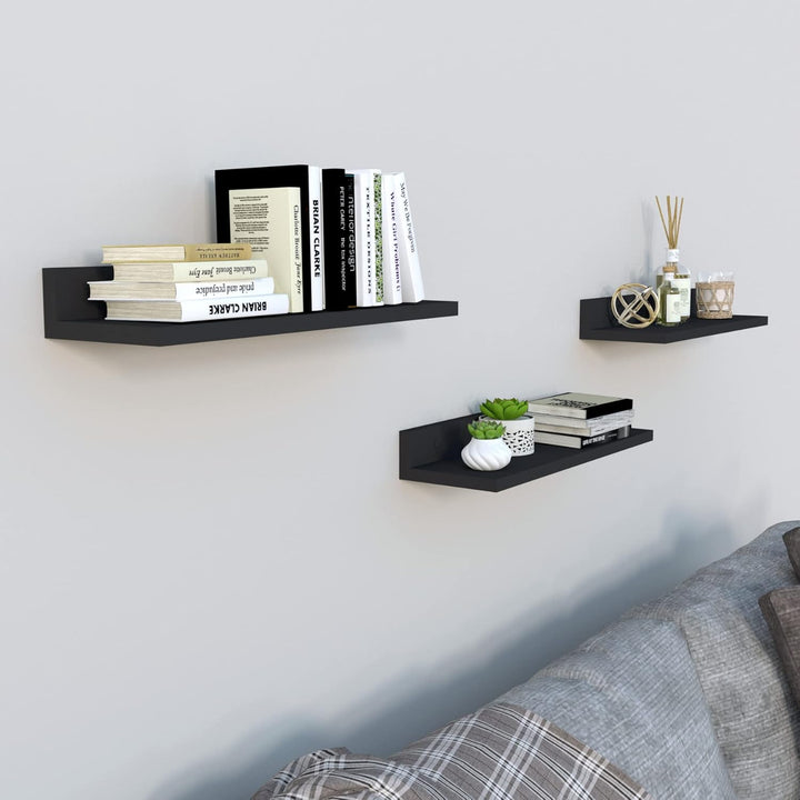 Henor Set mit 3 Wandregalen aus Holz 55 x 17 x 7.5 cm. Graphit 3x55 Graphit, 3x55 Graphit