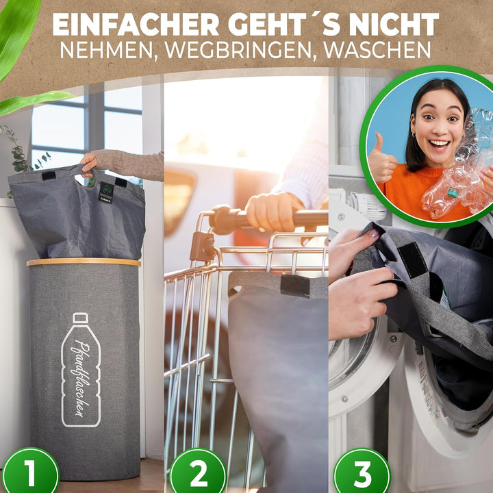 Pfandflaschen Sammelbehälter mit Deckel inkl. Tragetasche | Pfandbehälter mit Einwurf | Ideal als Pf