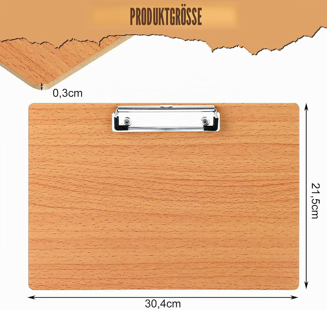 10 Stück Klemmbrett A4 Horizontal, Schreibbrett Klemmbretter a4 Holz Schreibplatte mit Metallclip un