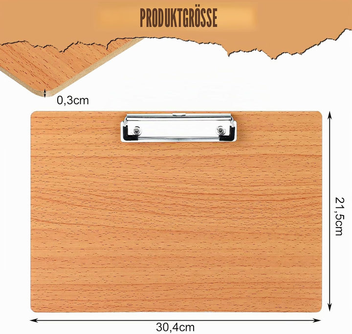 10 Stück Klemmbrett A4 Horizontal, Schreibbrett Klemmbretter a4 Holz Schreibplatte mit Metallclip un
