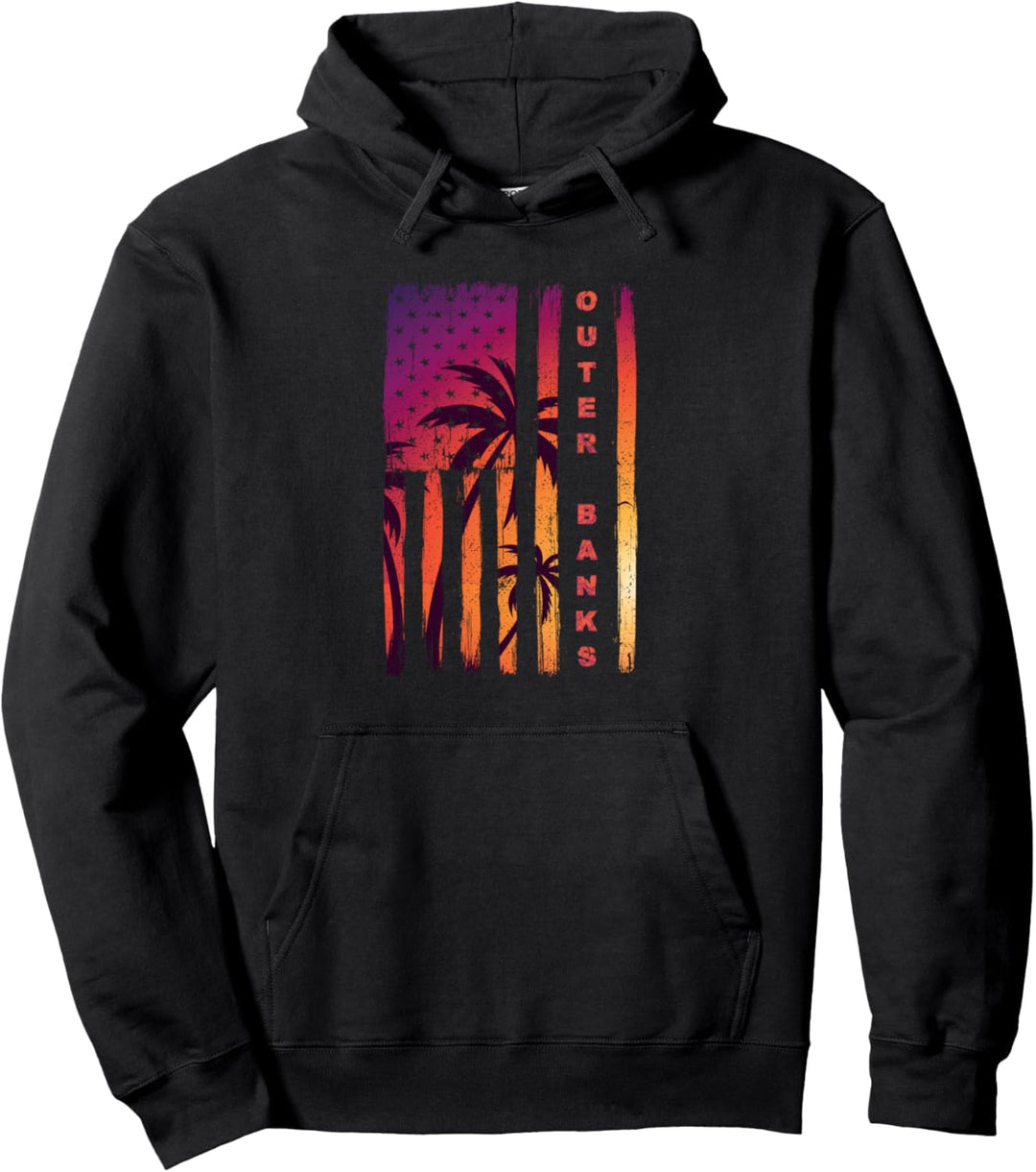 USA Flag Palm OBX North Carolina Beach Vacation Outer Banks Pullover Hoodie