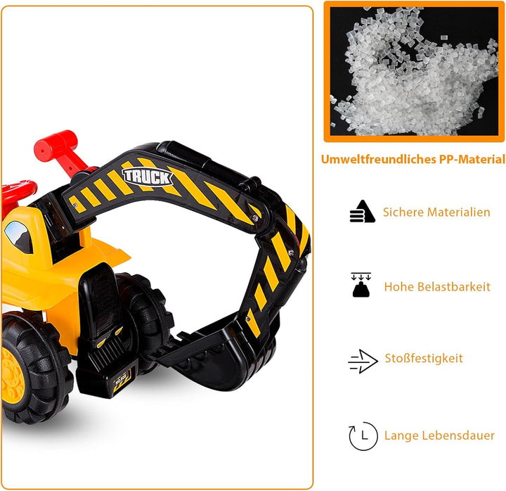 SOARS Sitzbagger, Aufsitzbagger mit Stauraum unter dem Sitz, Kinderbagger mit Horn & Soundeffekten,