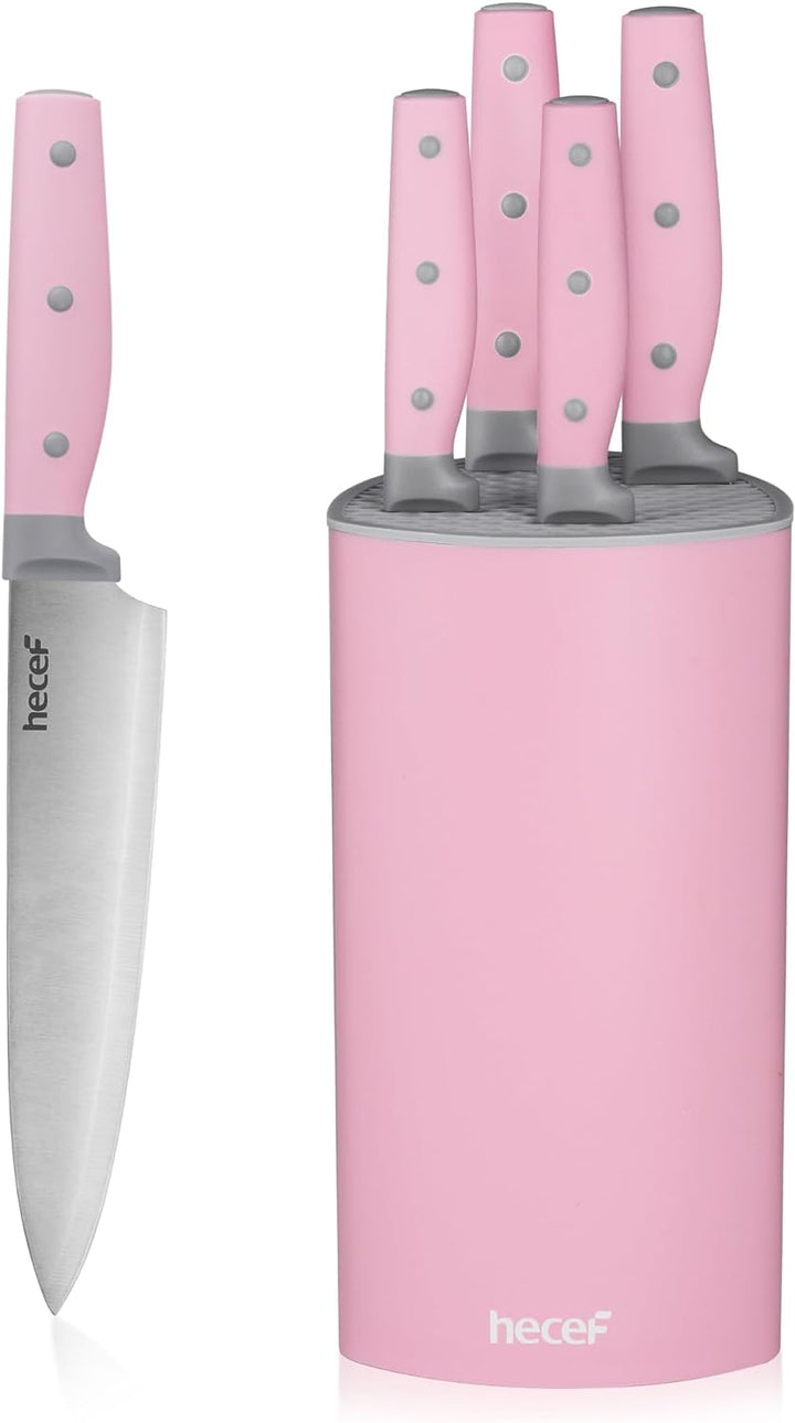 hecef Messerset, 6-tlg Universal Messerblock mit Messer, Scharf Edelstahl Messer Set mit dreifach ve