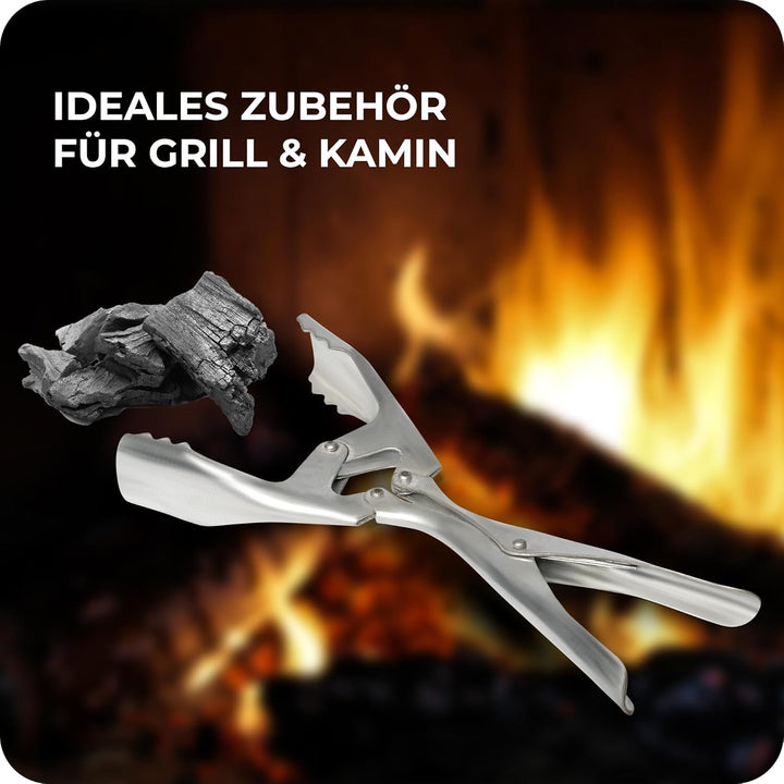 2x Brikettzange verzinkt mit Doppelgelenk Kohlezange für Briketts Kohle Kaminzange Ofenzange Kaminzu