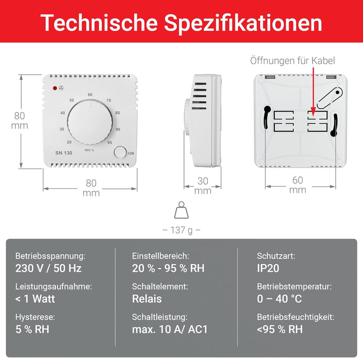 ELEKTROBOCK SN130 Feuchtigkeitssensor für automatische Ventilatorsteuerung | Badezimmer, Waschküche