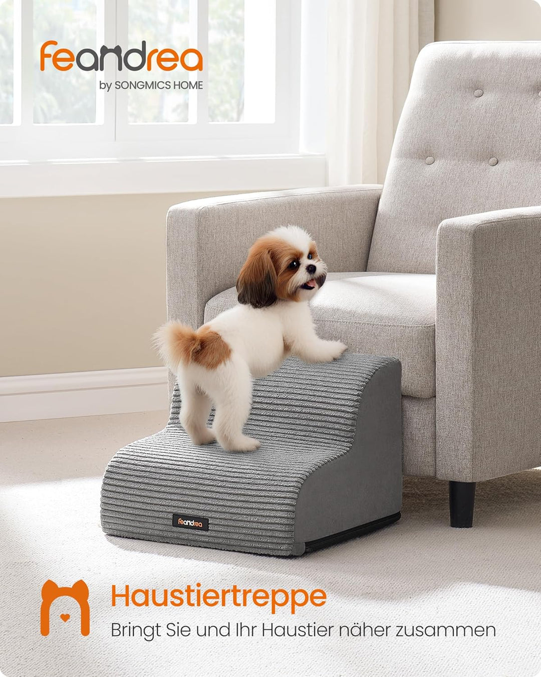 Feandrea Hundetreppe, 2 Stufen, Haustiertreppe, für kleine Hunde, Bett, Sofa, wasserdichte Katzentre