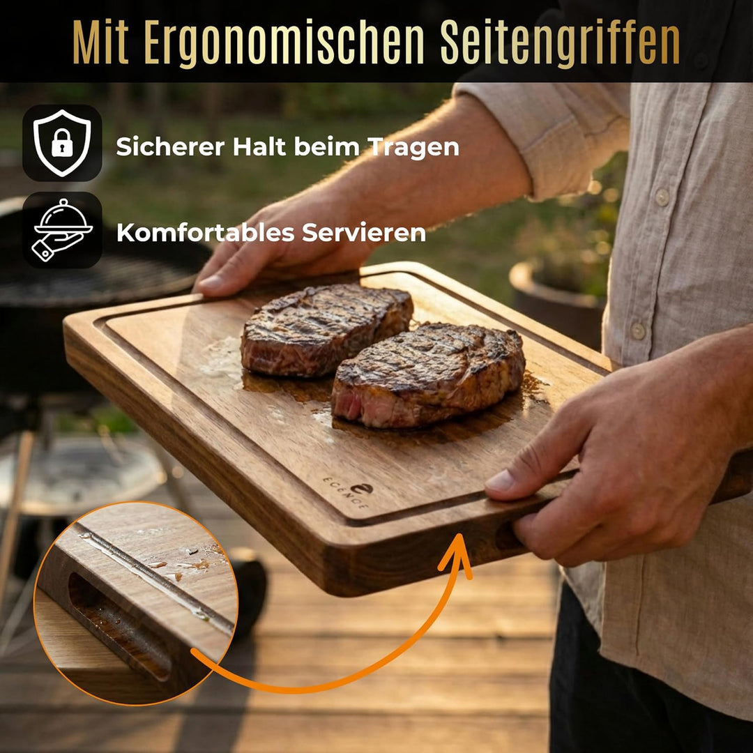 ECENCE Schneidebrett Holz gross 40x30x3cm - Küchenbrett aus Akazienholz | hochwertig, beidseitig nut