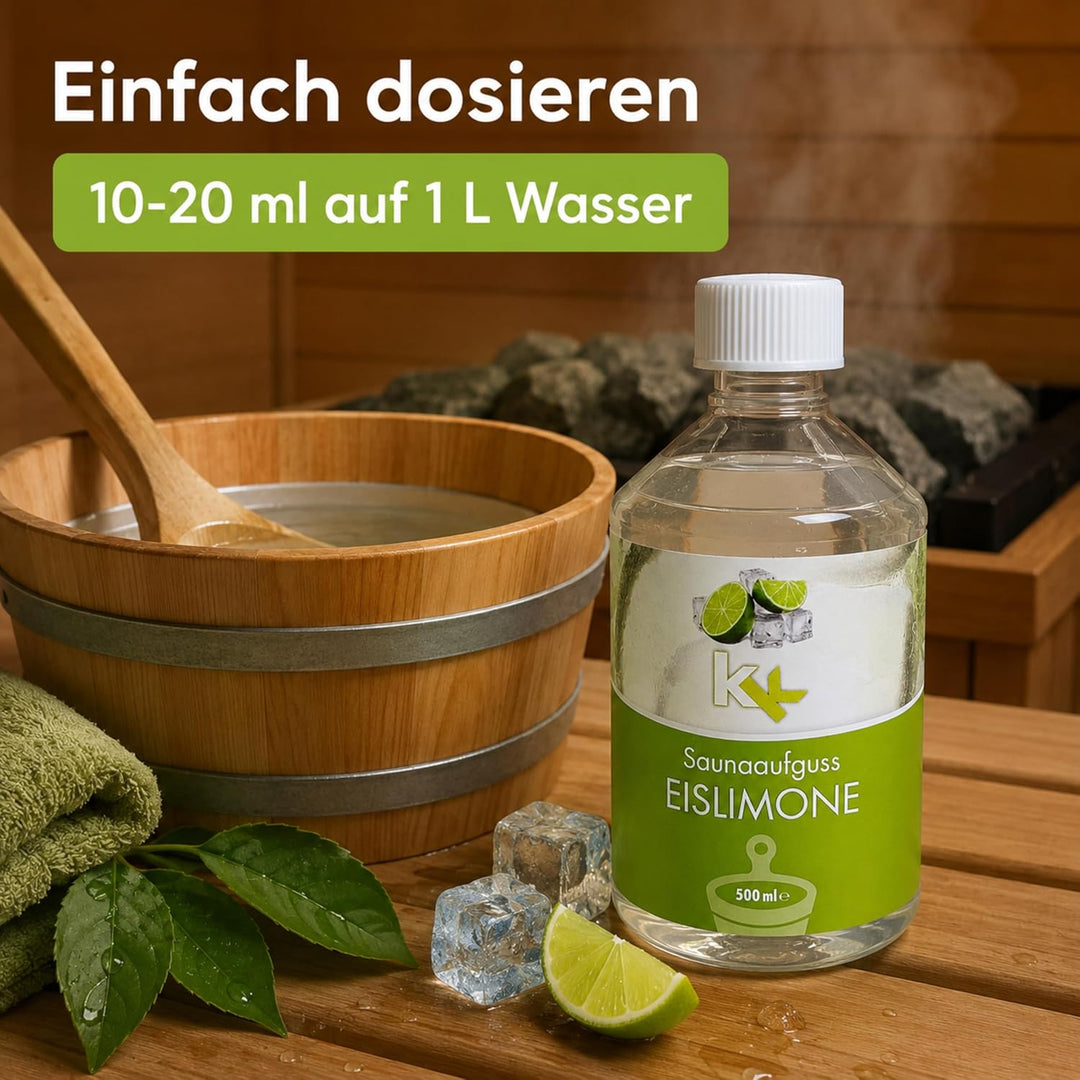 KK Sauna Aufguss Konzentrate PREMIUM - Made in Germany - Duftsorte Eislimone- 500 ml Flasche - Welln