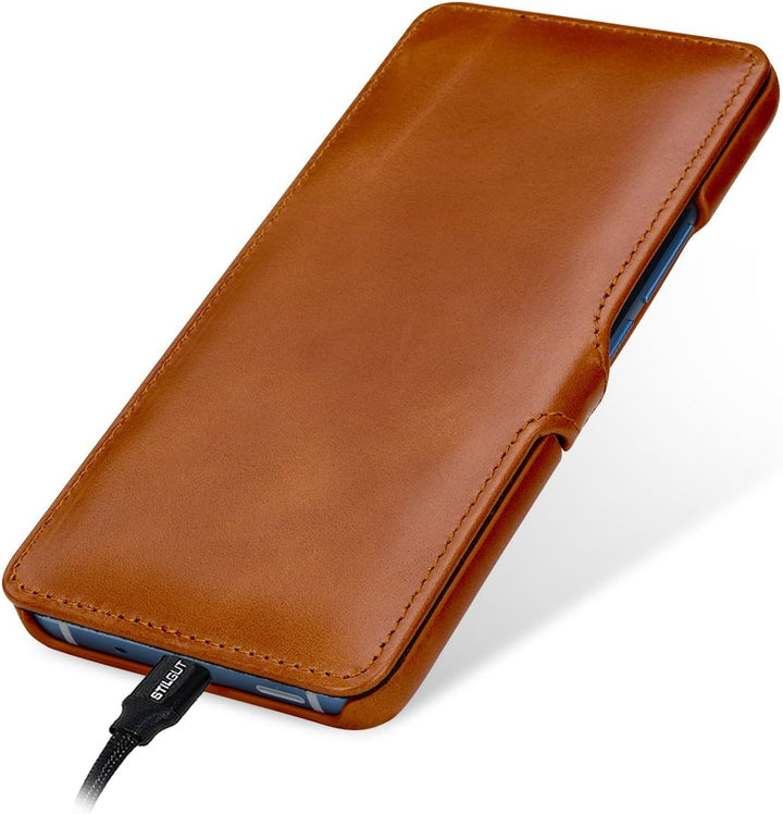 STILGUT Book Type Case, Hülle Leder-Tasche für HTC U11+ (U11 Plus). Seitlich klappbares Flip-Case au