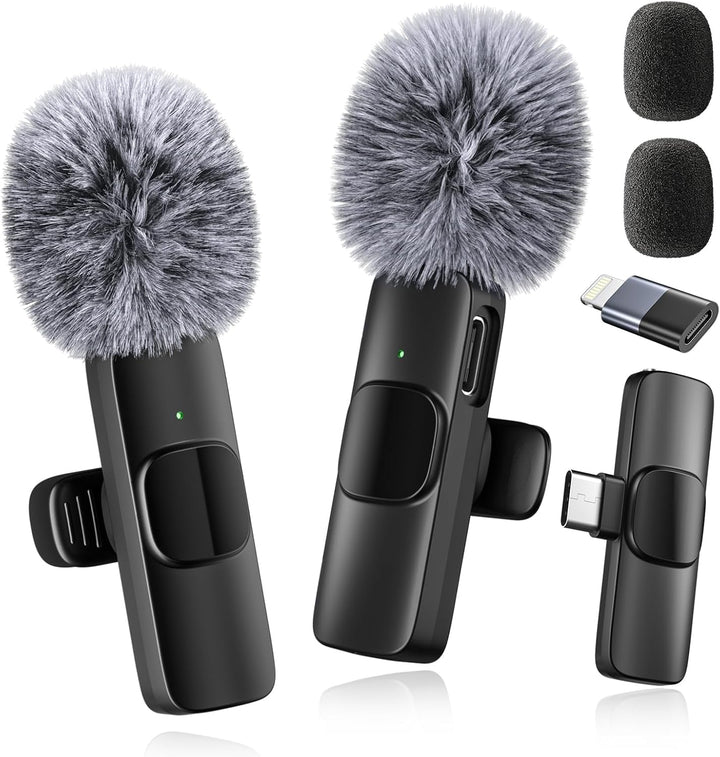 Mini Mic Pro Kabelloses Mikrofon für iPhone, iPad, Android, 2er-Pack Lavalier-Mikrofon mit USB-C für