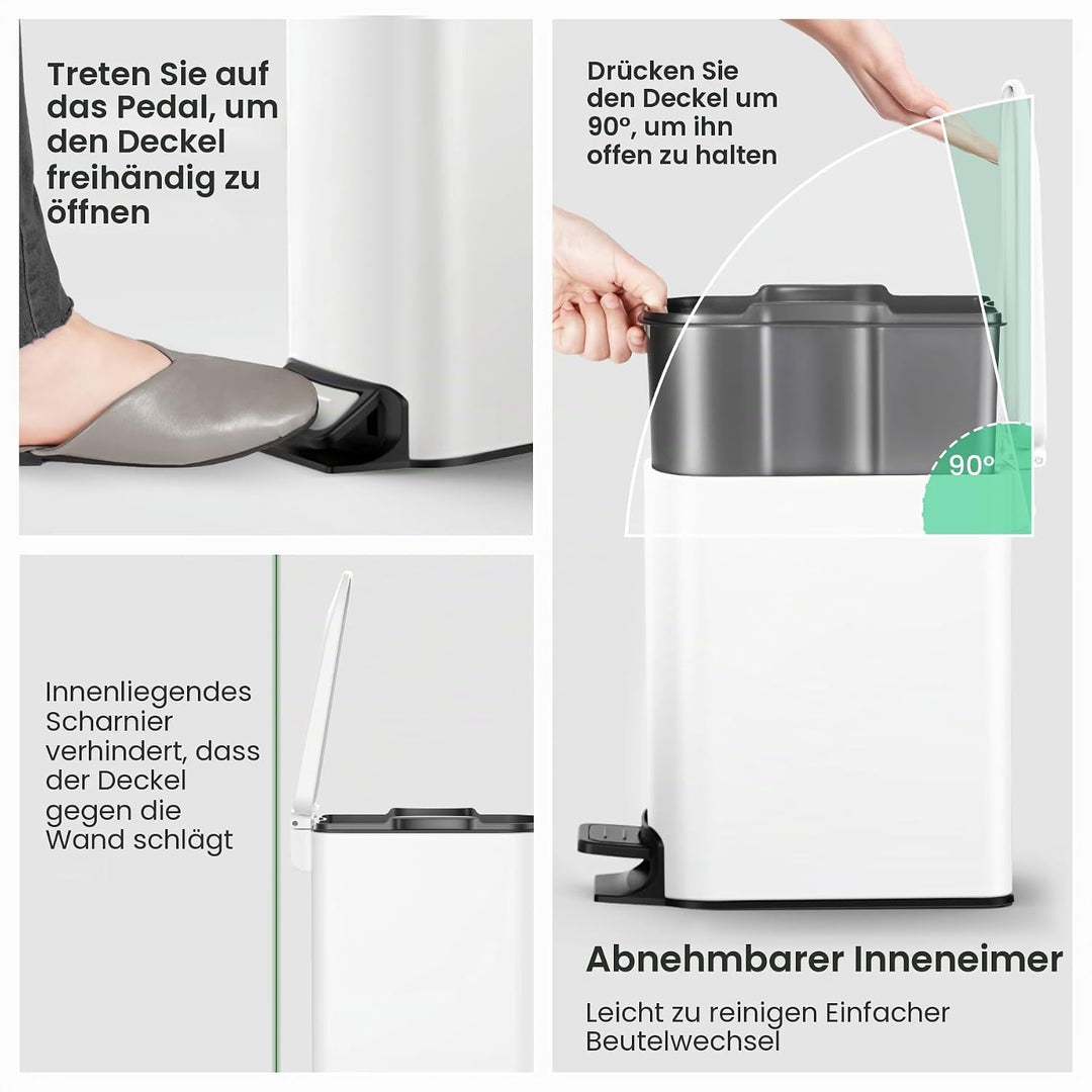 Cesun Kleiner Badezimmer-Mülleimer mit Deckel, Absenkautomatik, Trittpedal, 6 Liter, Edelstahl-Mülle