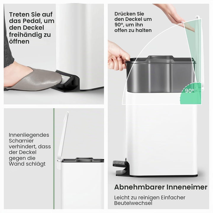 Cesun Kleiner Badezimmer-Mülleimer mit Deckel, Absenkautomatik, Trittpedal, 6 Liter, Edelstahl-Mülle