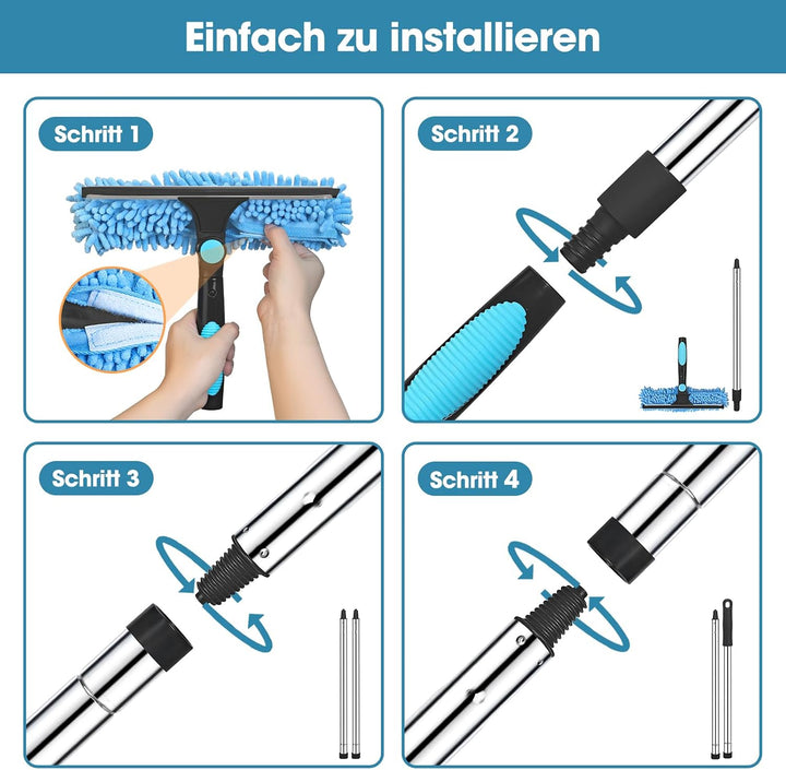 Fensterputzer Set Profi 4m 2in1 Leiterfrei für Innen &amp; Aussen