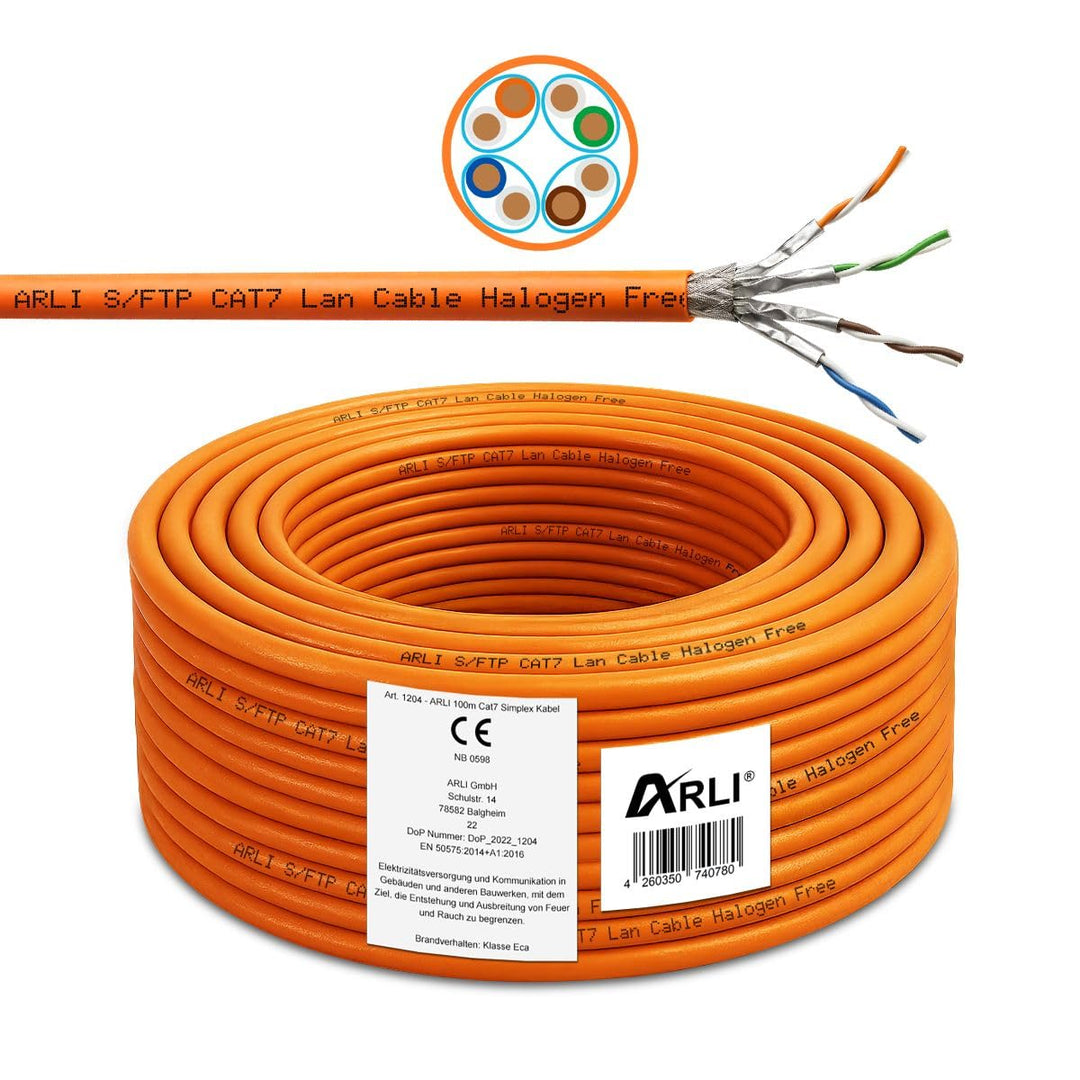 ARLI Cat7 Verlegekabel 100 m Netzwerkkabel inkl. Abisoliermesser CAT.7 LAN Halogenfrei Installations