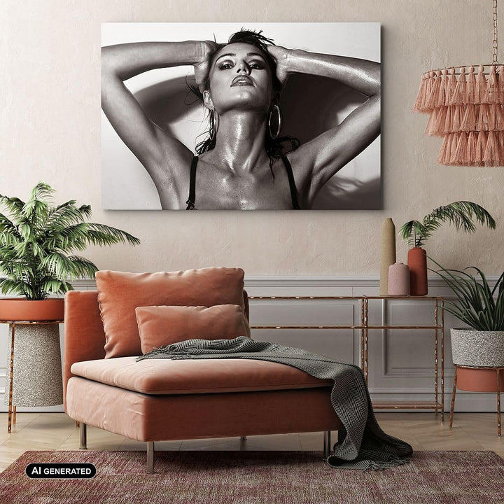 Bilder auf Leinwand 100x70cm Leinwandbild Frau Eleganz Sommer nass Gross Wanddeko Bild Schlafzimmer
