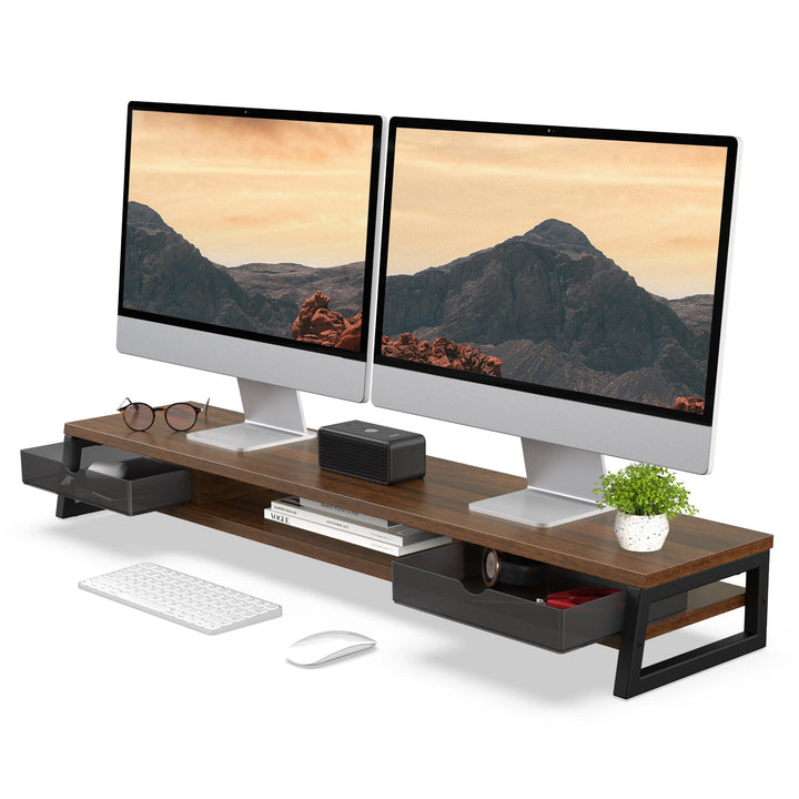 Fenge Dual Monitorständer Riser mit 2 Acryl Schubladen 2 Etagen 108cm Computer Bildschirmständer für