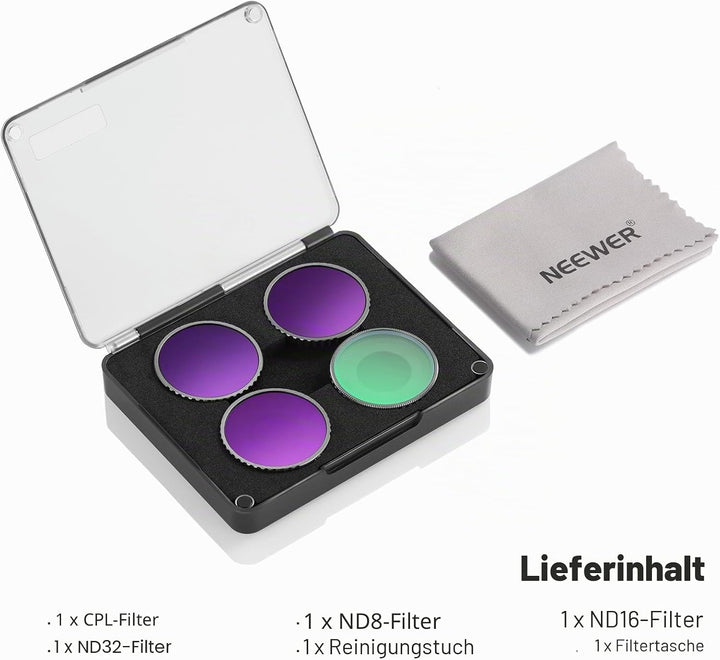 NEEWER ND Filter kompatibel mit DJI Osmo Action 4, 4er Pack ND8 ND16 ND32 CPL Polarisator Neutraldic