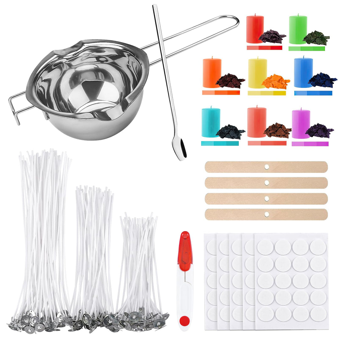 ALLAVA Kerzen Selber Machen Set, Kerzenherstellung Kit, Wachsschmelztopf und 100 Kerzendochte, 8 Ker