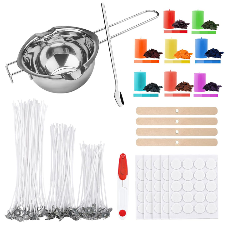 ALLAVA Kerzen Selber Machen Set, Kerzenherstellung Kit, Wachsschmelztopf und 100 Kerzendochte, 8 Ker