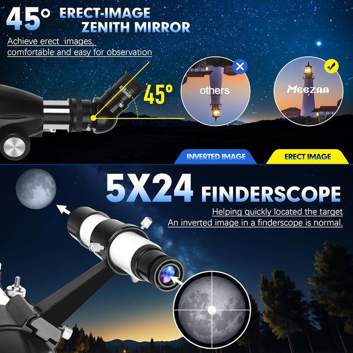 MEEZAA Teleskop, Teleskop Astronomie Erwachsene Profi, 90mm Blende 800mm AZ Mount Astronomisches Ref