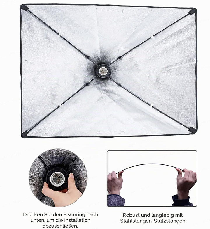 Andoer Softbox-Beleuchtungs-Set mit 3 Softboxen, 50 x 70 cm, 3 LEDs, 135 W, 3 Lichthalterungen, 2 m,