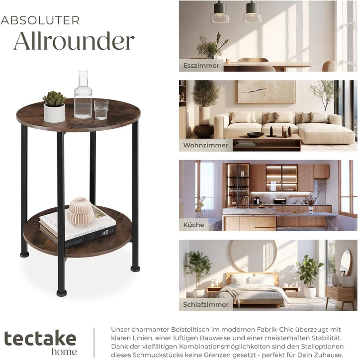 tectake Beistelltisch rund aus Holz und Metall, Industrie-Design, Couchtisch mit 2 Ablagen, für Wohn
