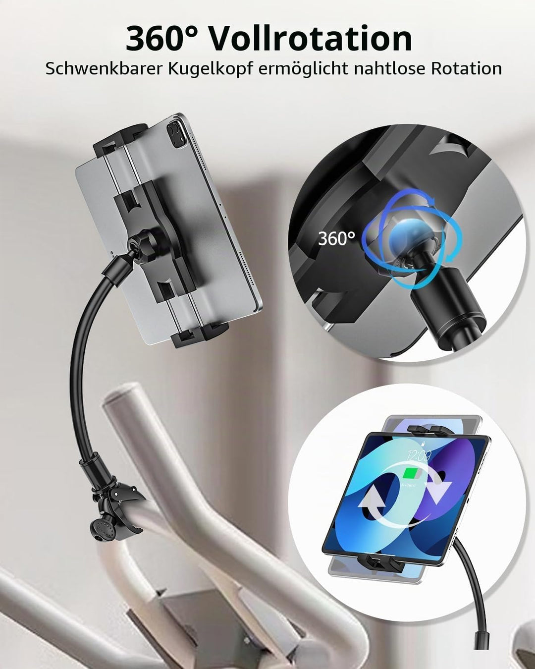 Oilcan Crosstrainer Tablet Halterung, Hometrainer Fahrradhalterung Tablet mit Verstellbare Lang Schw