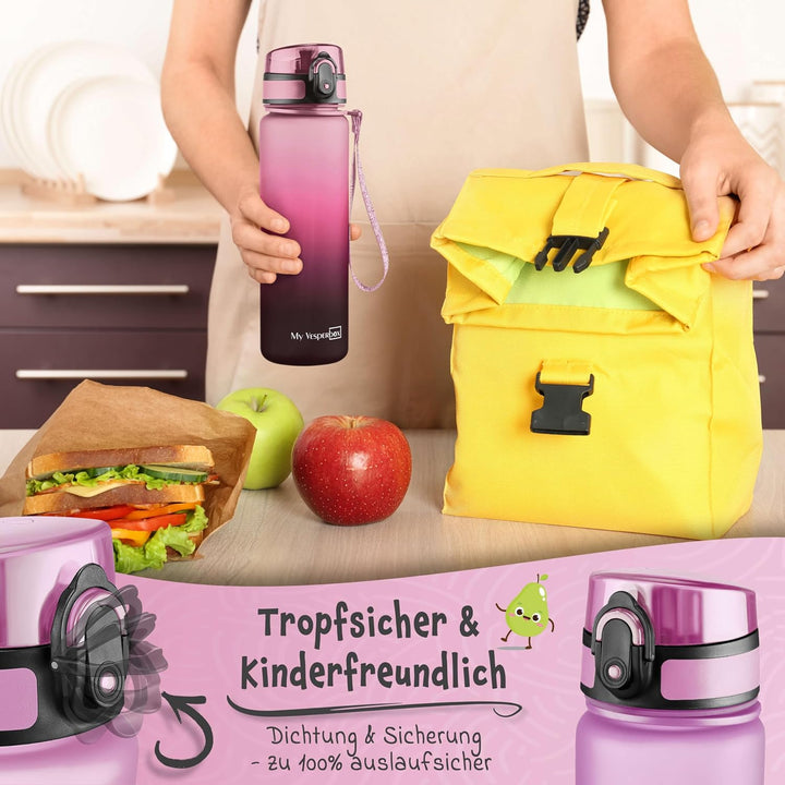 My Vesperbox® Trinkflasche Kinder [500ML] - Wasserflasche Kohlensäure Geeignet & Auslaufsicher - Wat