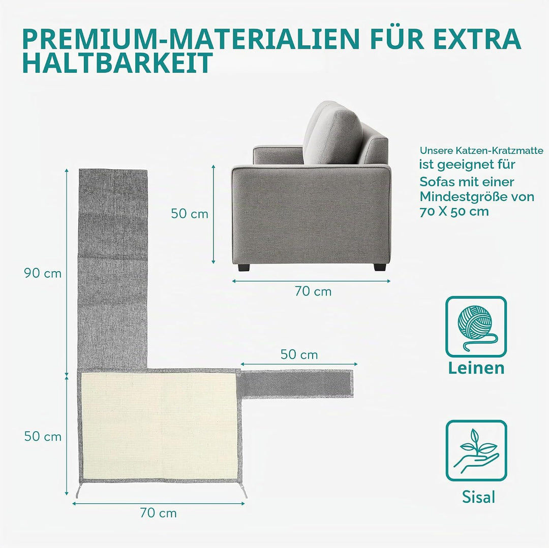 Navaris Kratzmatte für Katzen, Schutz für die rechte Seite, Sofa, Möbel, Boden, Wand, Sisal und Lein