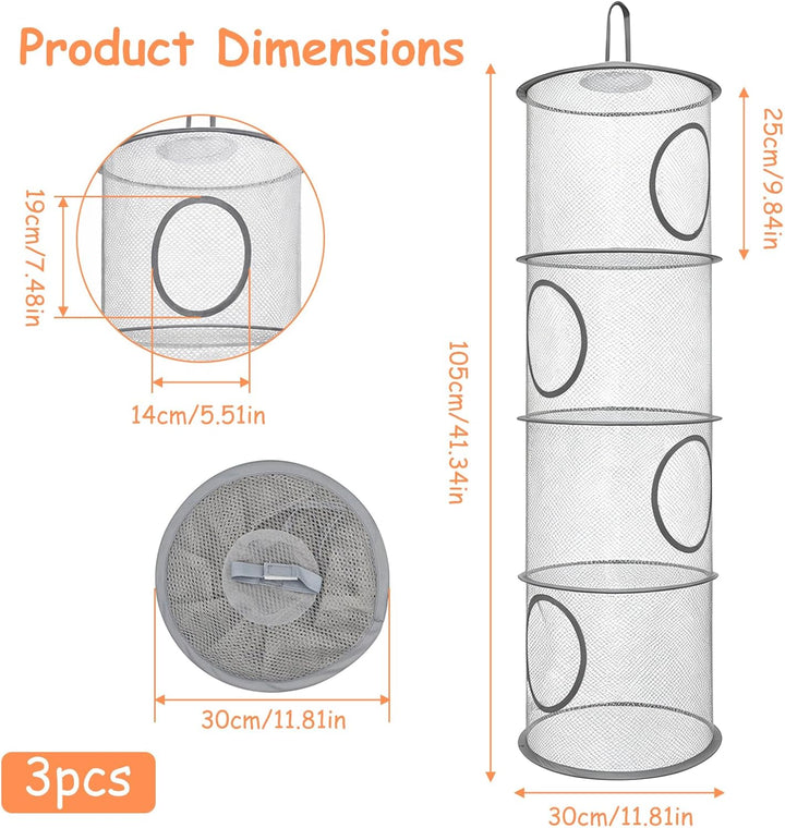 3pcs Faltbare Hängeaufbewahrung Organizer 4 Stufe Hängende Netz Aufbewahrung Kuscheltier Hängender S