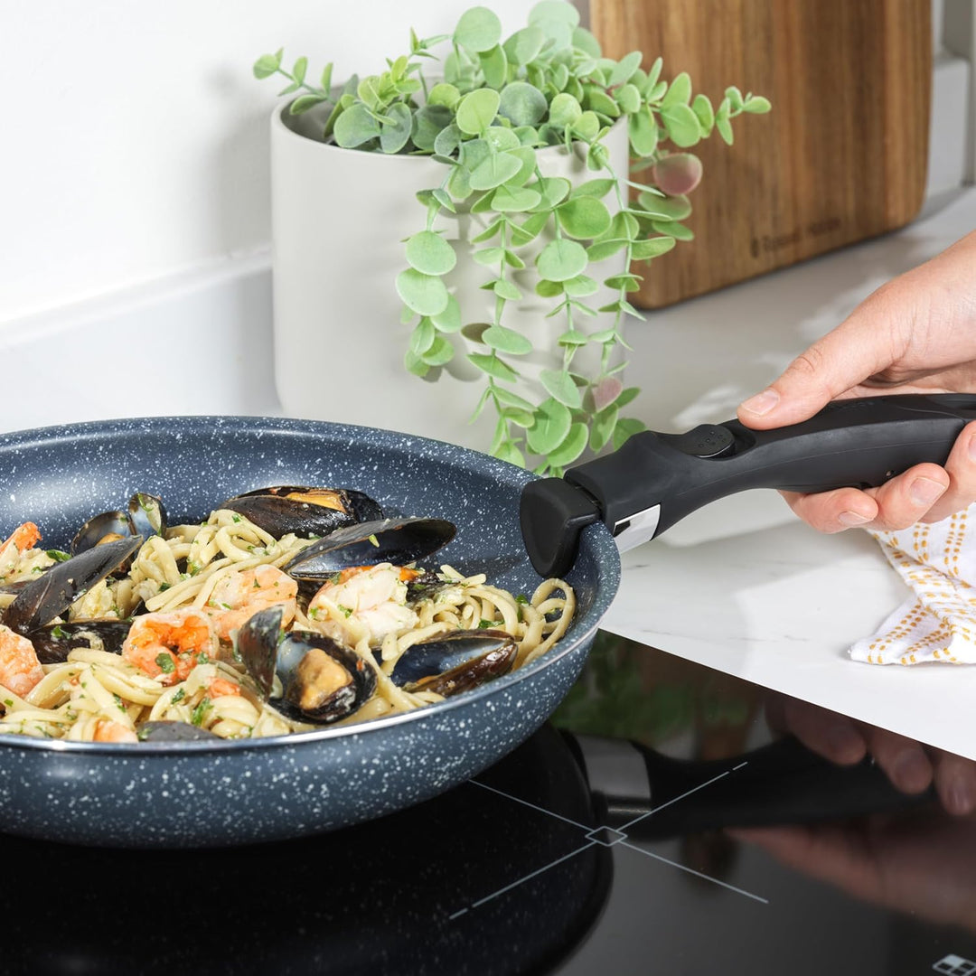 Russell Hobbs Nightfall Stone Pfannenset – Smart Clip Antihaftpfannen, 20, 24 & 28 cm, mit abnehmbar