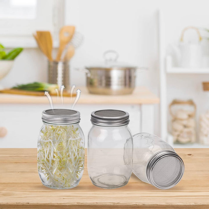 Deefongo 1000 ml Sprossen-Set, 4er Sprouting jar Glas,Keimglas-Set, Weithalsgläser mit abgeschirmten