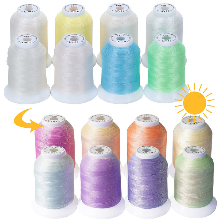 New brothread 8 Spulen UV Farbwechsel Maschinenstickgarn 30WT 500M (550Y) Jede Spule zum Sticken, Qu