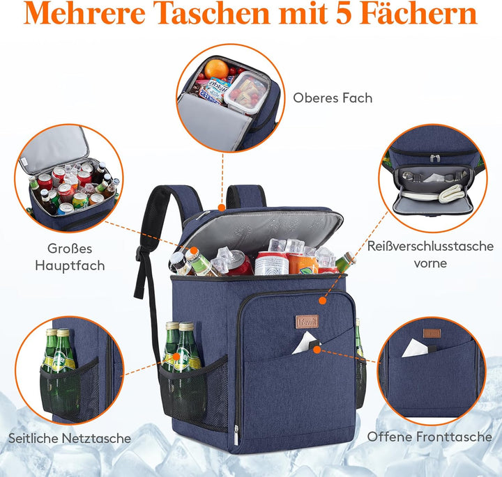 Lifewit 32L, 34 Dosen, isolierte Kühltasche, Grosse kühlrucksack, auslaufsichere tragbare Lunchtasch