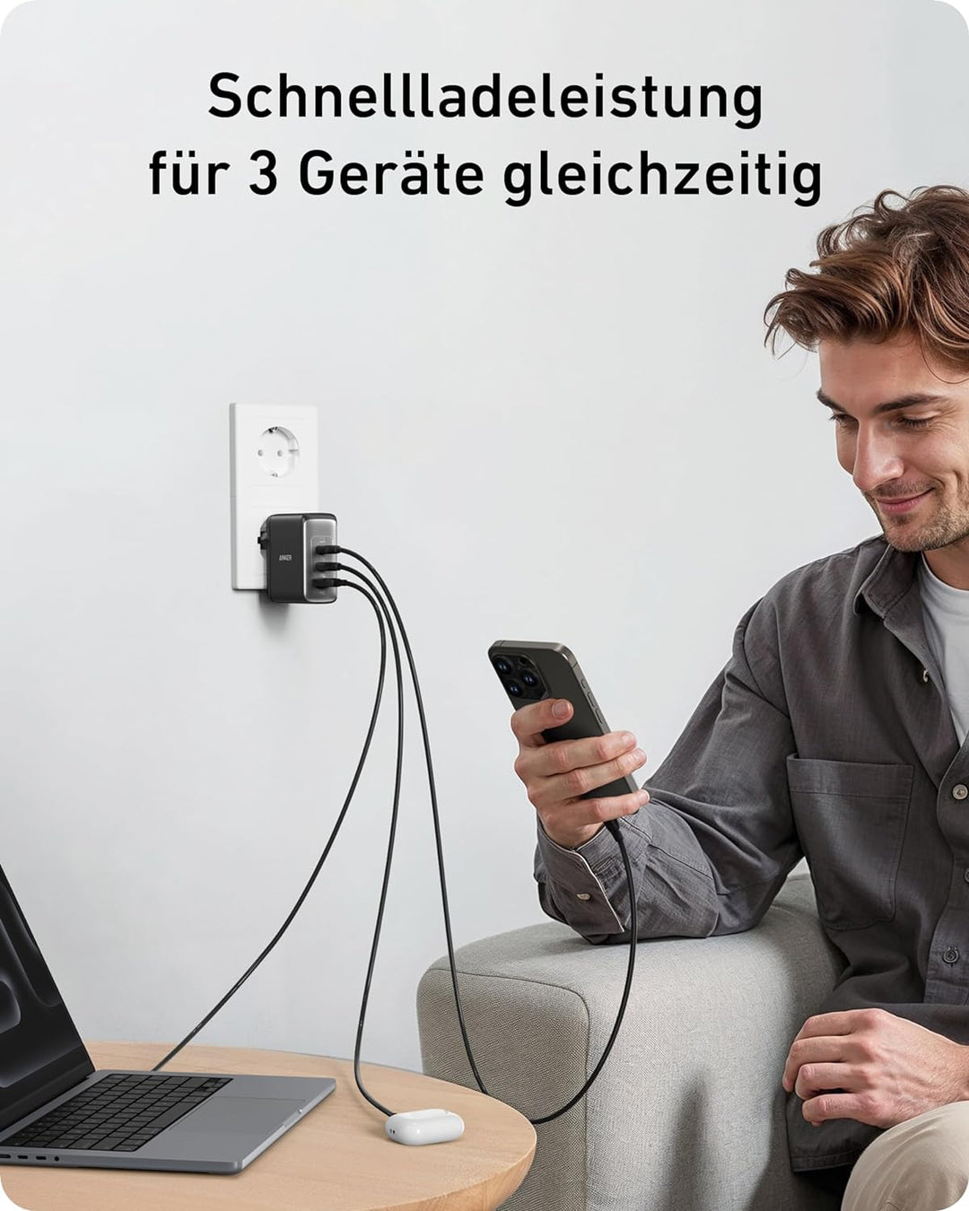 Anker 736 Charger, 100W USB C Ladegerät (Nano II 100W) Wandladegerät, 3 Anschlüsse, Geeignet für Mac
