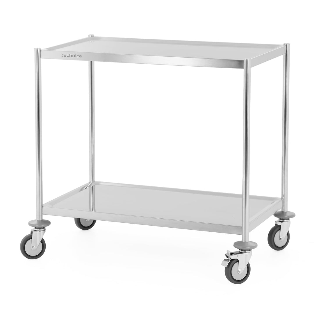 TECHNICA Servierwagen Edelstahl 2 Etagen mit Rollen & Bremse ohne Griffe 860x540x810mm Rollwagen Küc
