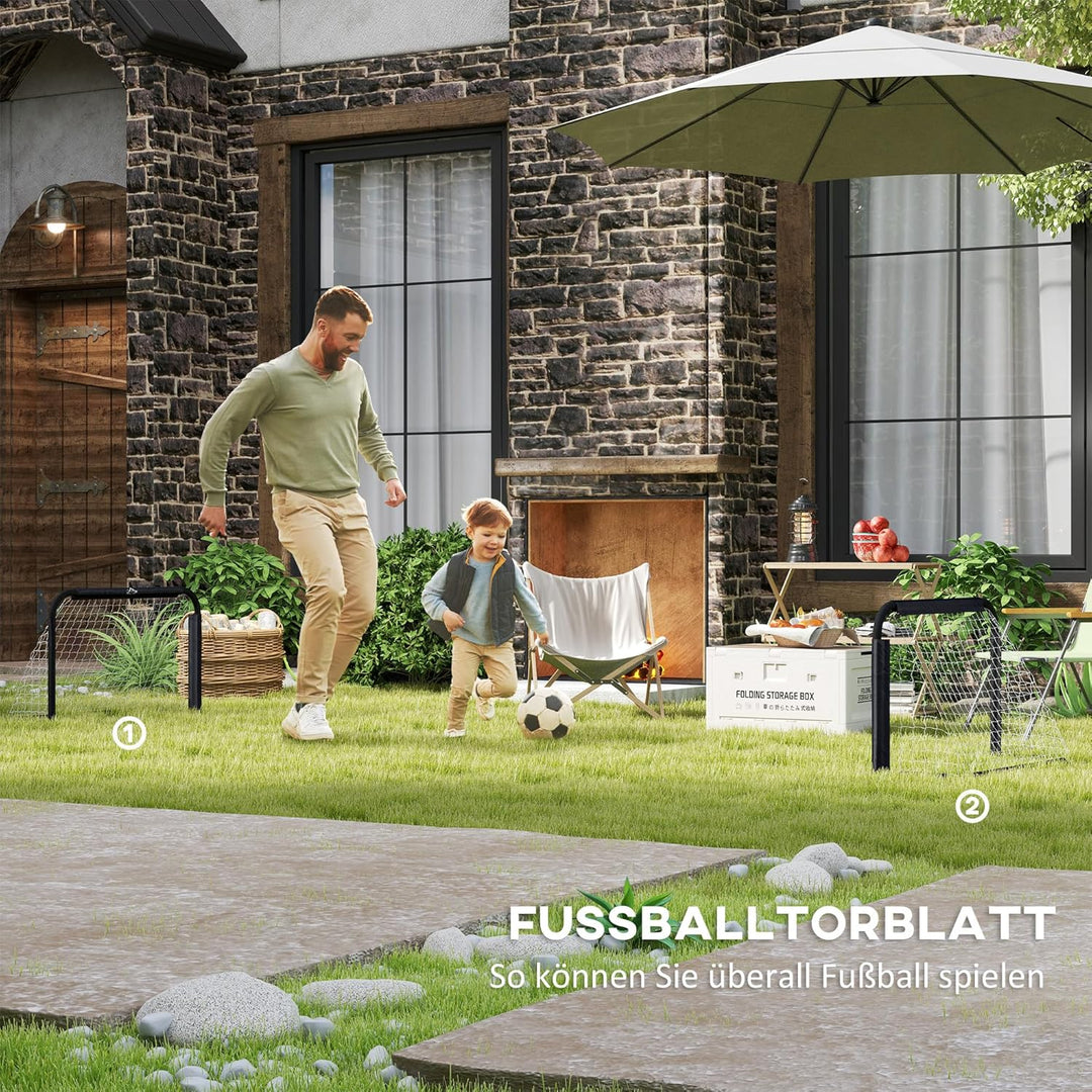 HOMCOM Fussballtor 2er Set Klappbar Fussballtore mit Metallrahmen für Kinder und Erwachsene, Garten,