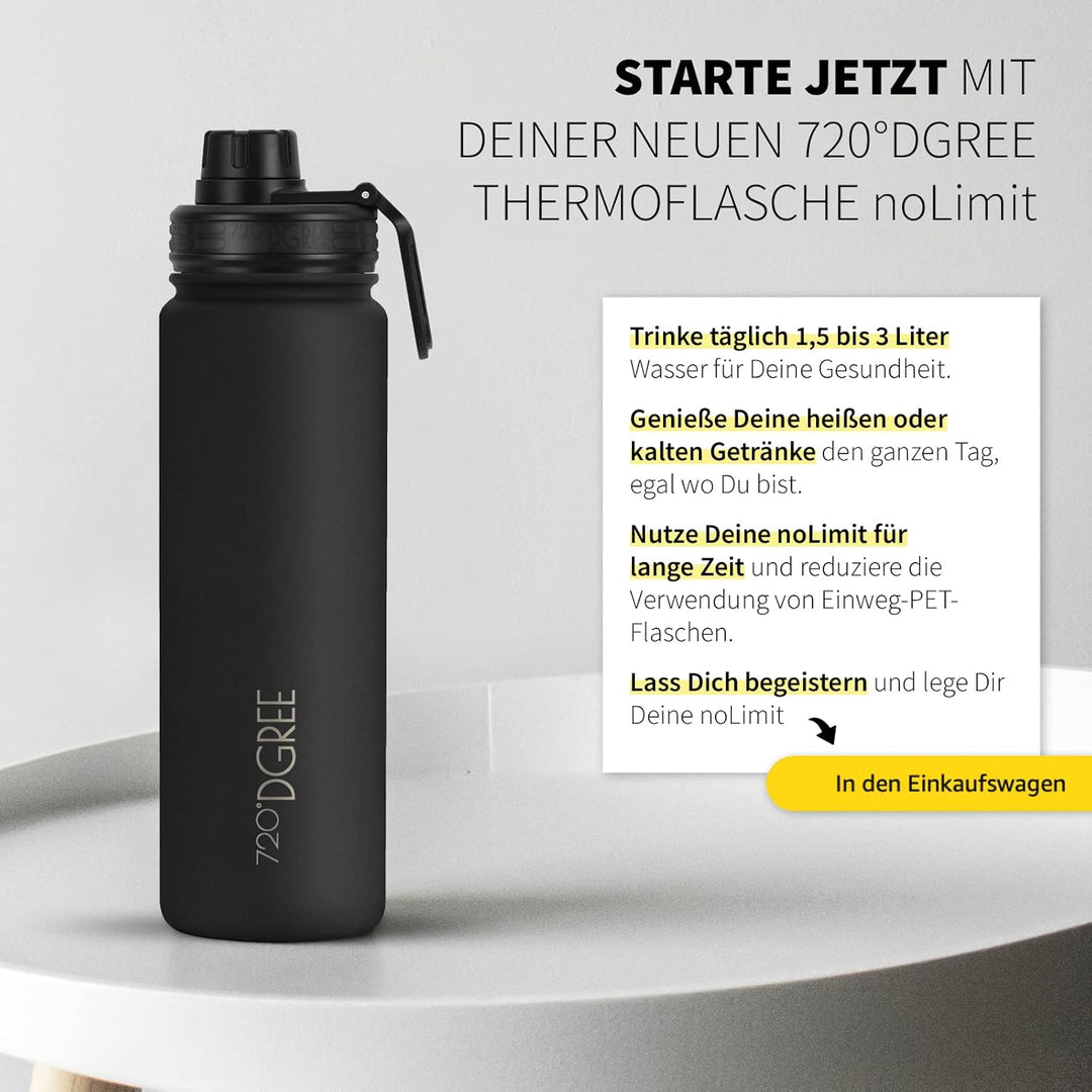 720°DGREE Edelstahl Thermo Trinkflasche 710ml “noLimit” +Früchtebehälter - Auslaufsicher, Kohlensäur