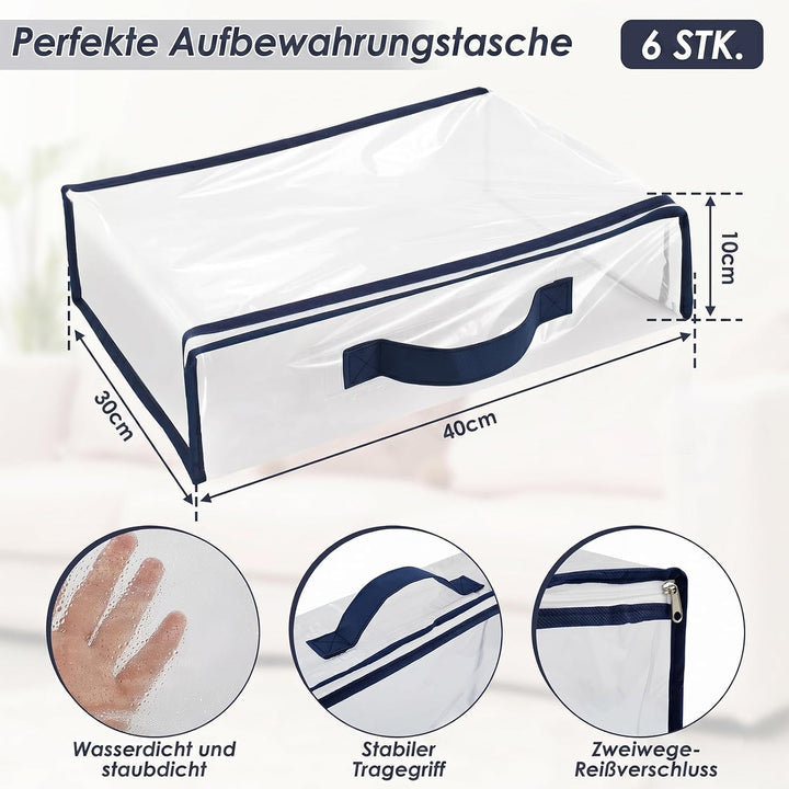 6 Stück Aufbewahrungstasche,Transparente PVC Umzugskartons Aufbewahrungsboxen mit Deckel,Faltbare Re