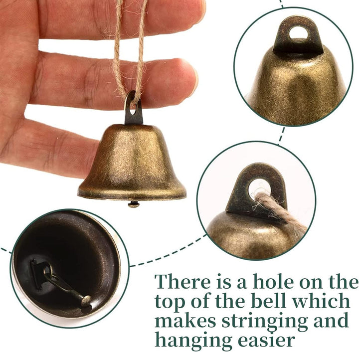 40 Stück Glöckchen zum Basteln, Vintage Glöckchen Bronze mit Hanfseil, Vintage Glocken für Windspiel