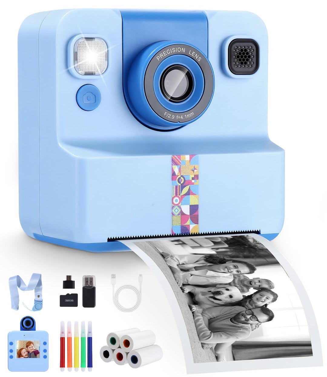 Sofortbildkamera Kinder, 1080P HD Kinderkamera Sofortbildkamera mit Sofortdruck, 32GB SD-Karte & 5 R